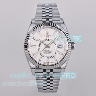 ES Factory Swiss Replica Rolex Sky-Dweller White Dial World Timer 904L Jubilee Band Watch 
